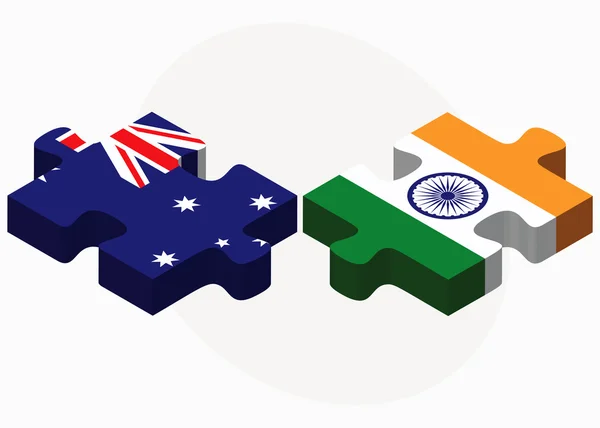 Australië en India vlaggen in puzzel — Stockvector