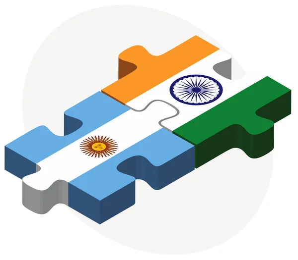 Banderas de Argentina e India en puzzle — Vector de stock