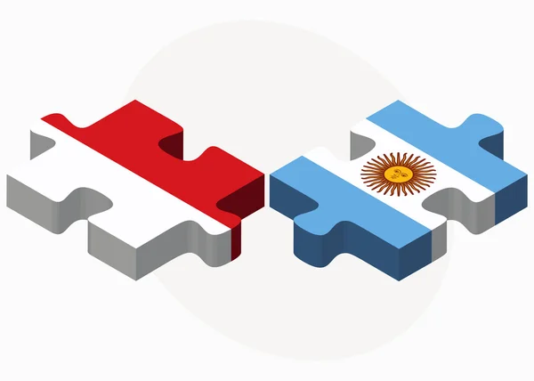 Banderas de Indonesia y Argentina en puzzle — Vector de stock