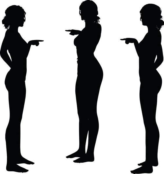 Silhouette femme avec geste de la main doigt pointant — Image vectorielle