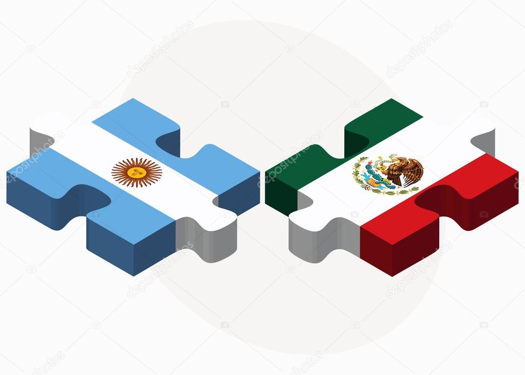 Argentina and Mexico Flags in puzzle