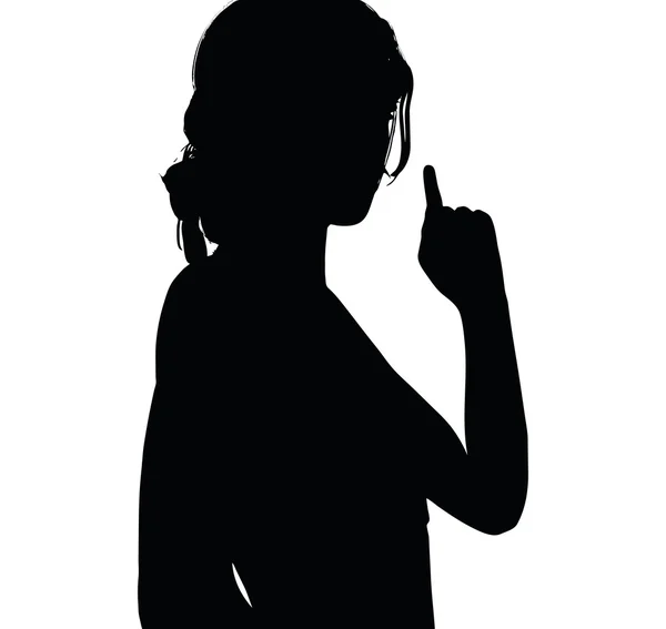 Woman silhouette with hand gesture finger pointing upwards — Stock Vector