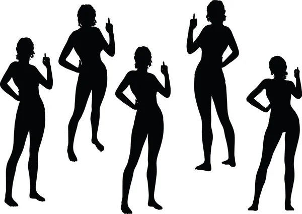 Woman silhouette with hand gesture finger pointing upwards — Stock Vector