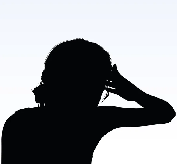 Kadın siluet el jest baş ağrısı ile — Stok Vektör
