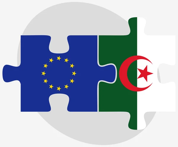 Avrupa Birliği ve Cezayir Bayraklarda izole üzerinde beyaz ba bulmaca — Stok Vektör