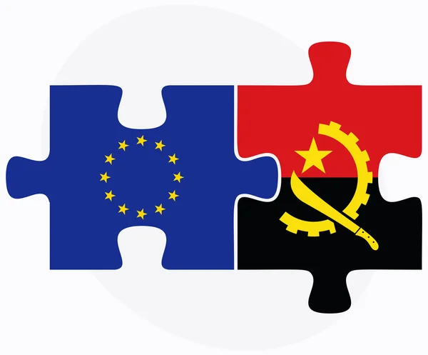 Evropská unie a vlajky Angoly v puzzle — Stockový vektor