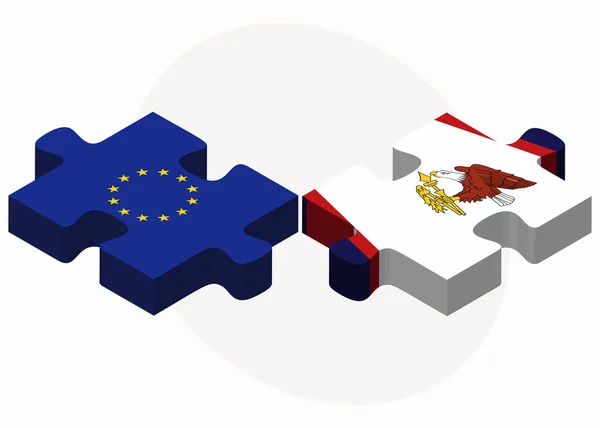 Europäische Union und amerikanische Samoa-Flaggen im Puzzle — Stockvektor