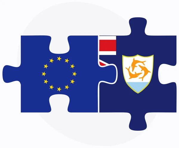 Europäische Union und Anguilla-Flaggen im Puzzle — Stockvektor