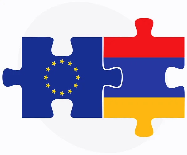 Banderas de la Unión Europea y Armenia en rompecabezas — Archivo Imágenes Vectoriales