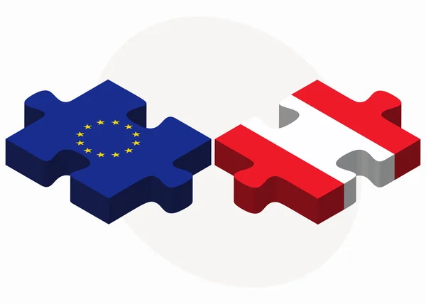 Unione europea e Austria Bandiere nel puzzle — Vettoriale Stock