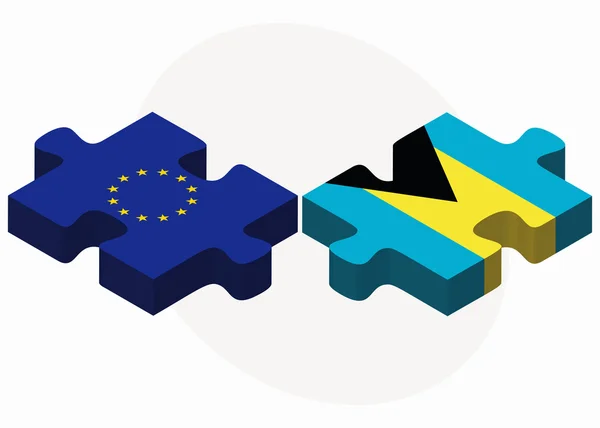 Unii Europejskiej i Bahamy flagi w puzzle — Wektor stockowy