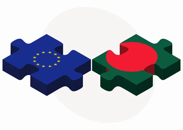 European Union and Bangladesh Flags in puzzle — Stock Vector