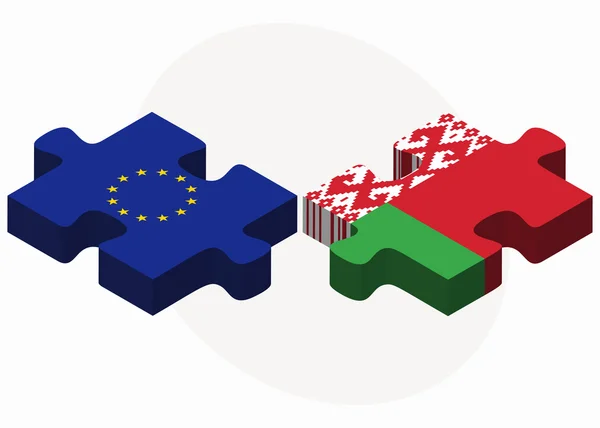 Europese Unie en Wit-Rusland vlaggen in puzzel — Stockvector