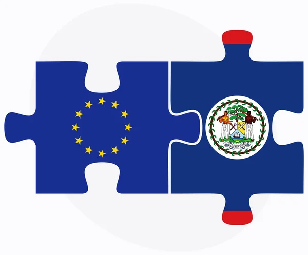 Europese Unie en Belize vlaggen in puzzel — Stockvector