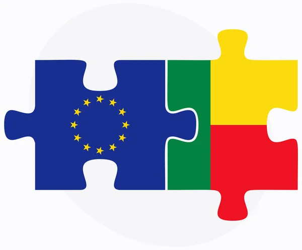 Europese Unie en Benin vlaggen in puzzel — Stockvector