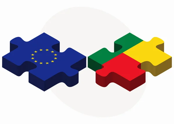 European Union and Benin Flags in puzzle — Stock Vector