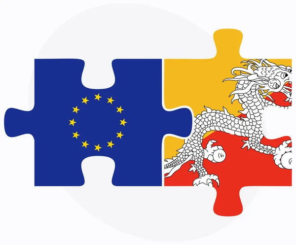 Европейский союз и бутанские флаги в головоломке — стоковый вектор