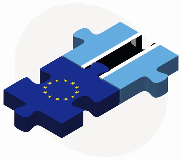 Bandiere dell'Unione europea e del Botswana nel puzzle — Vettoriale Stock