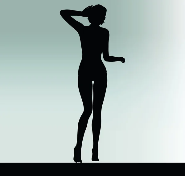 Femme silhouette avec geste de la main écouter — Image vectorielle