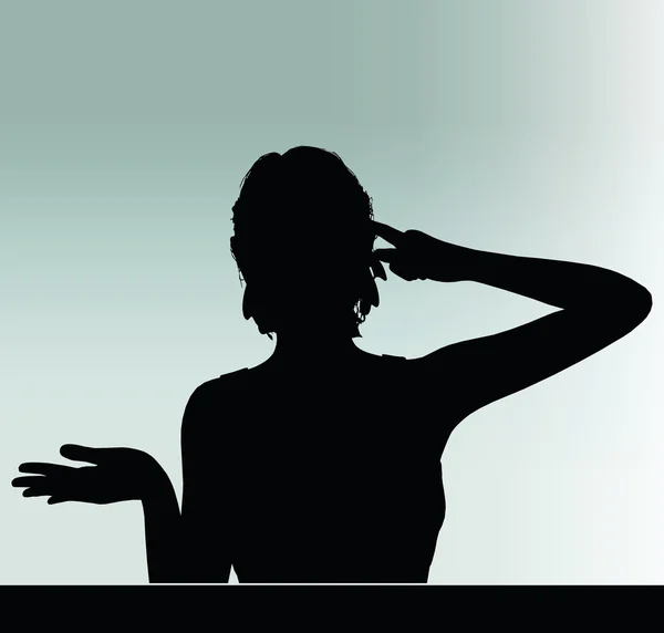 Woman silhouette with hand gesture think — Stock Vector