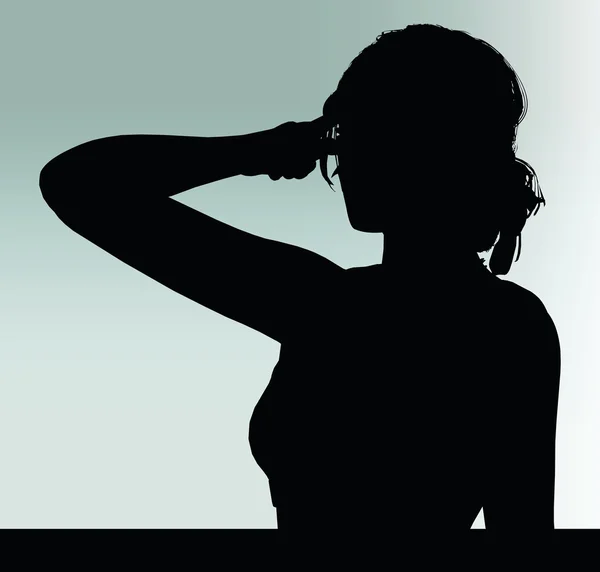 Silhouette donna con gesto della mano pensare — Vettoriale Stock