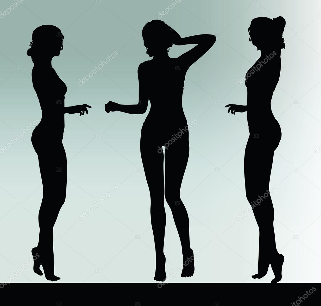 woman silhouette with hand gesture listen