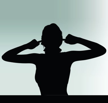 woman silhouette with hand gesture turn a deaf ear clipart