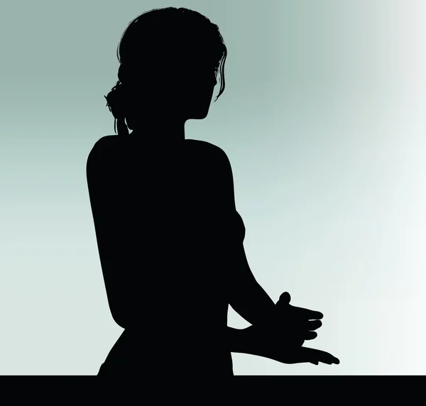 Kadın siluet el hareketi ile açıklamak — Stok Vektör