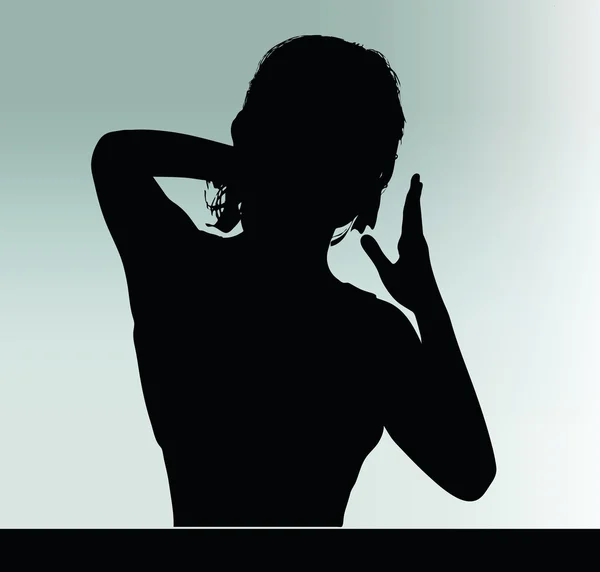 Woman silhouette with hand gesture touch the nose — Stock Vector