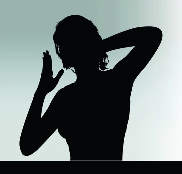 Woman silhouette with hand gesture touch the nose — Stock Vector