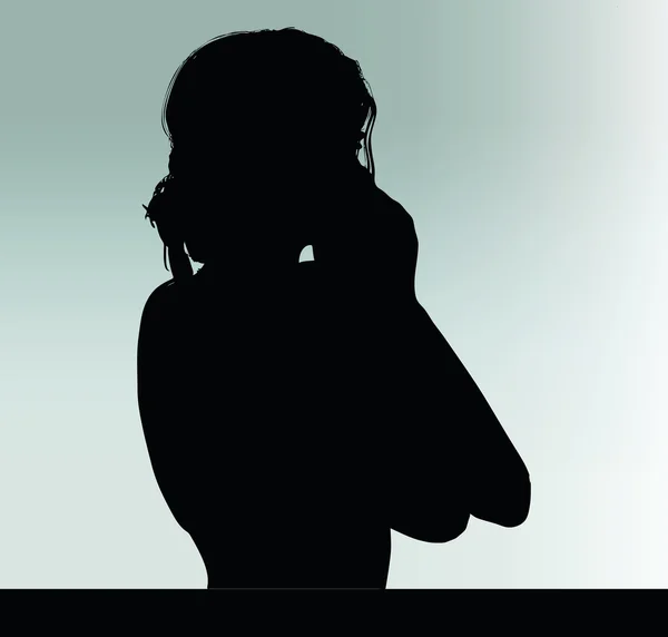 Silhouette femme avec geste main mains sur la bouche — Image vectorielle