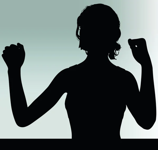 Woman silhouette with hand gesture power and might — Stock Vector