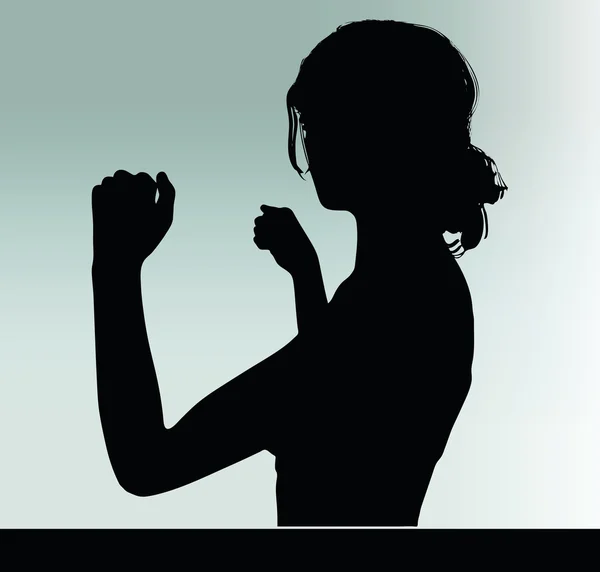 Silhouette de femme avec la puissance du geste de la main et pourrait — Image vectorielle