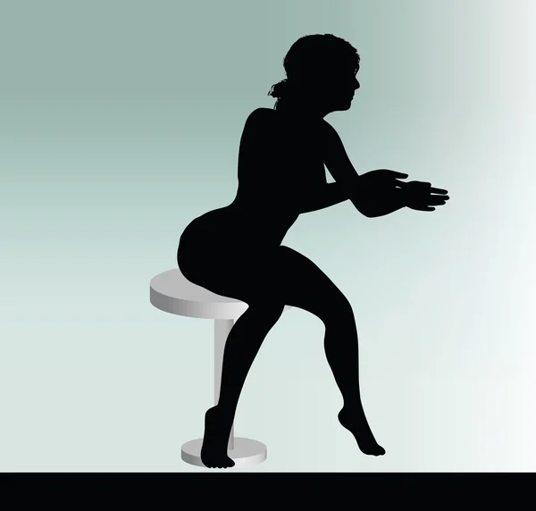 Kvinnan siluett med sittande pose lutar på bord — Stock vektor