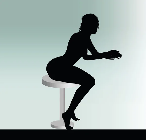 Frauensilhouette mit sitzender Pose am Tisch angelehnt — Stockvektor