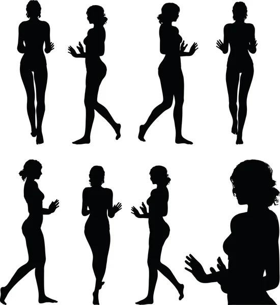 Woman silhouette with hand gesture push or stop — Stock Vector