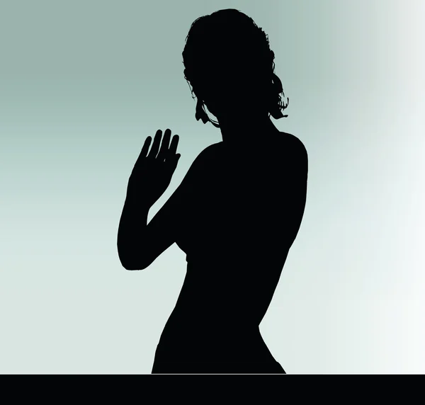 Woman silhouette with hand gesture greet — Stock Vector