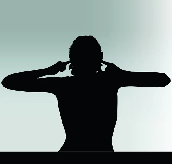 Silhouette de femme avec geste de main tourner une oreille sourde — Image vectorielle