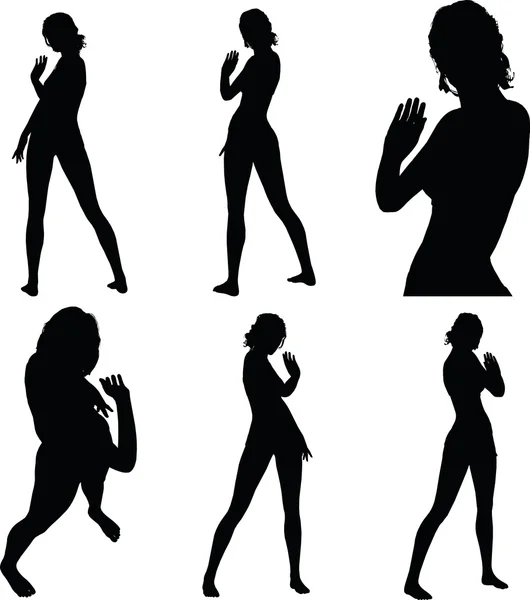 Frauensilhouette mit Handbewegung grüßen — Stockvektor