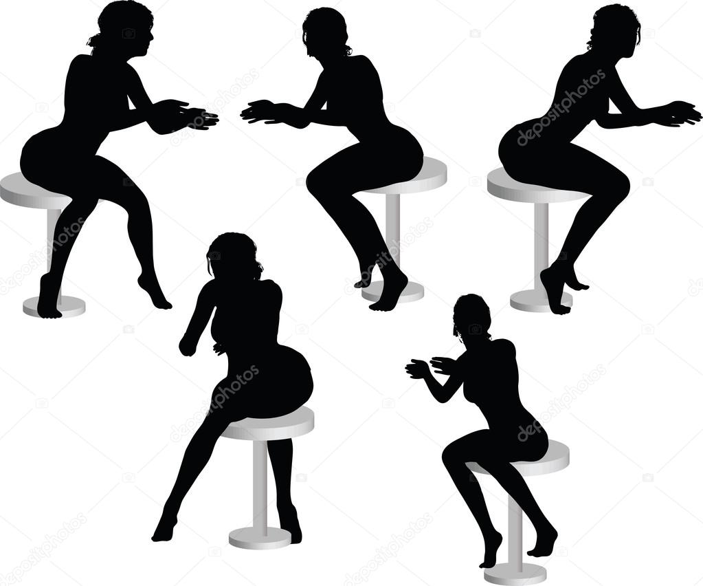 woman silhouette with sitting pose leaning on table