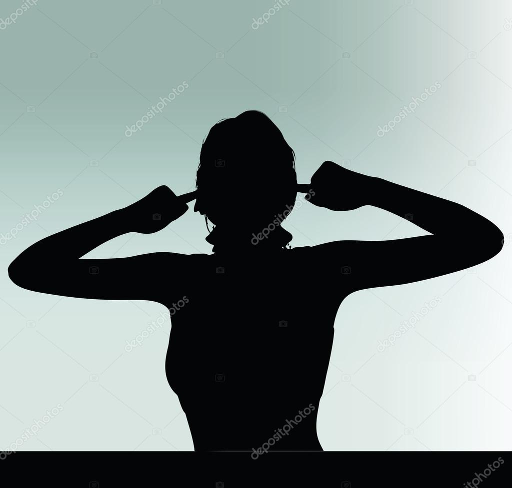 woman silhouette with hand gesture turn a deaf ear