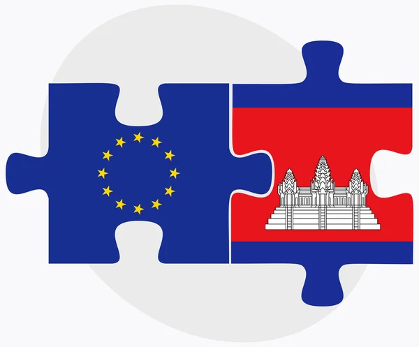 Bandiere dell'Unione europea e Cambogia nel puzzle — Vettoriale Stock