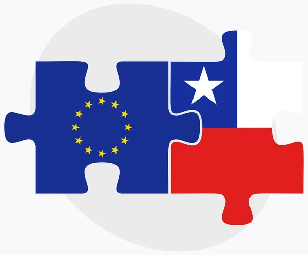 Europäische Union und chilenische Flaggen im Puzzle — Stockvektor