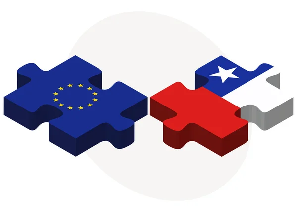 European Union and Chile Flags in puzzle — Stock Vector