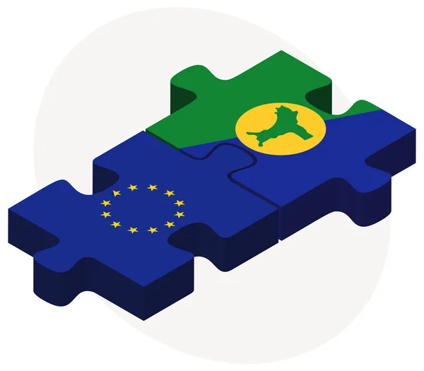 Bandeiras da União Europeia e da Ilha de Natal no puzzle — Vetor de Stock