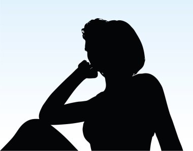 kadın siluet el ile jest düşünme