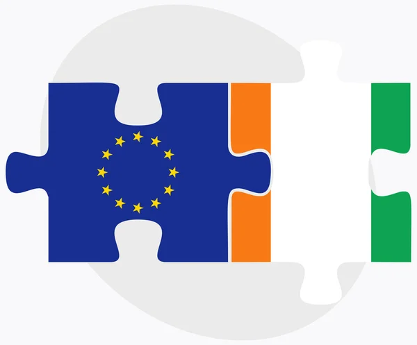 欧洲联盟和科特迪瓦疫情旗子在拼图 — 图库矢量图片