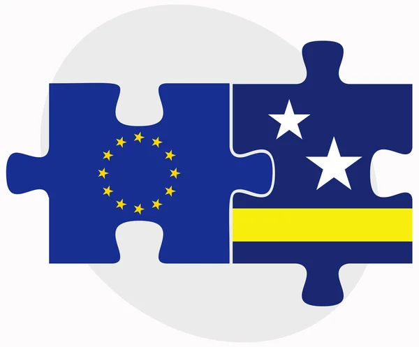 Banderas de la Unión Europea y Curazao en rompecabezas — Archivo Imágenes Vectoriales