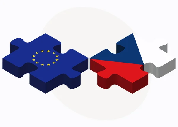 Unia Europejska i Republika Czeska flagi w puzzle — Wektor stockowy