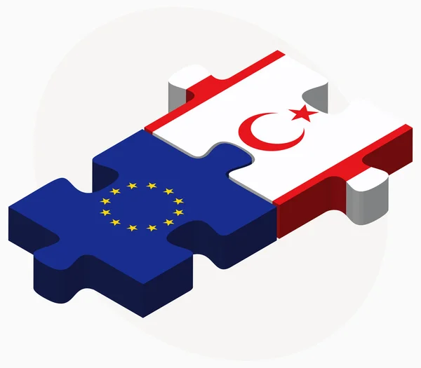 Banderas de la Unión Europea y la República Turca de Chipre del Norte en puz — Vector de stock